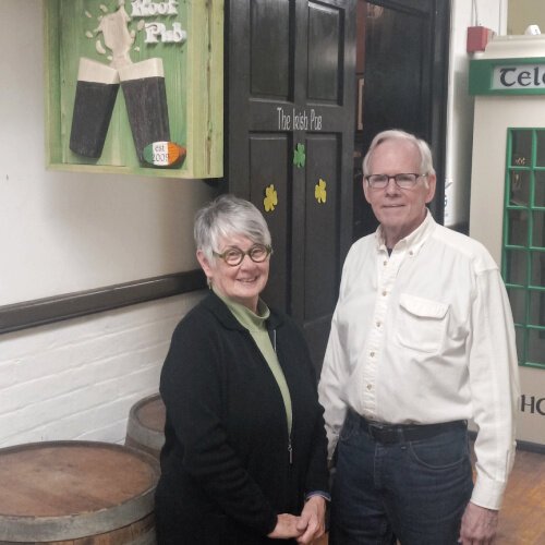 L to R: JoAnn Buck, Center volunteer coordinator and Bill O'Donnell, board chairman. The Center hosts national and international Irish and Irish-American artists, and nonprofit meetings for regional organizations connected to Irish lineage.