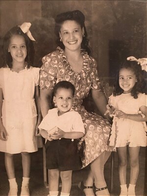 Ed and sisters Arleen and Myra, and mother Mabel