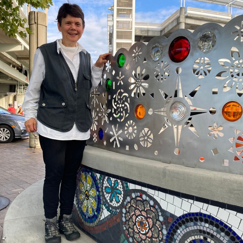 Ursula Roma with her fabricated metal tiara.