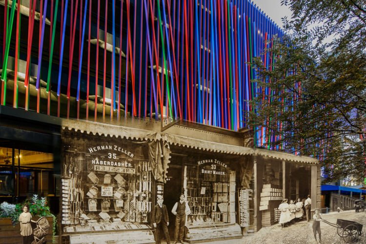 Herman Zeller Haberdasher, 35 E. Sixth Street, Cincinnati, 1900–1904, 2021. Digital chromogenic print, 25 x 35 inches. @J.Miles Wolf. Courtesy of the artist.