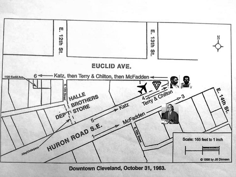 The downtown Cleveland location of John W. Terry and Richard Chilton on Oct. 31, 1963 when Det. Martin McFadden noticed the two men stepping off distances in front of a jewelry store and an airline ticket office.