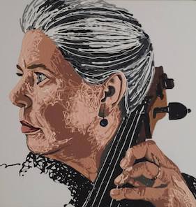 Local artist Clara Harkavy created portraits of CSO players using a signature "drizzly paint" method.