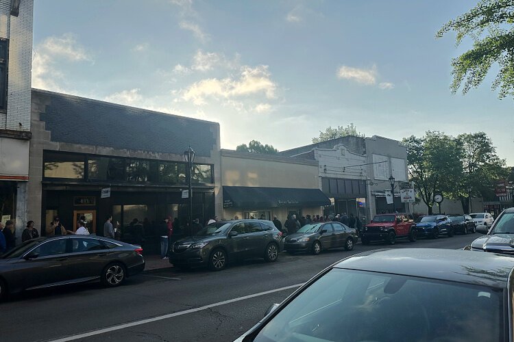 A large crowd awaits last year’s Record Store Day at Jet Age.
