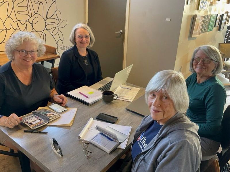 Beth Benson (second from left) meets with SVP coaching team (left to right) Susan Ingmire, Carol Aquino, and Melisse May.