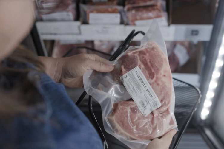 The proof is in the cut; the dark-red color reflects on Flourish and Roam's practices that protect herd health and yield a tasty product.