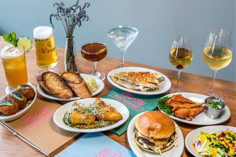 Food and drink selections from the Mid-City Restaurant menu offerings.