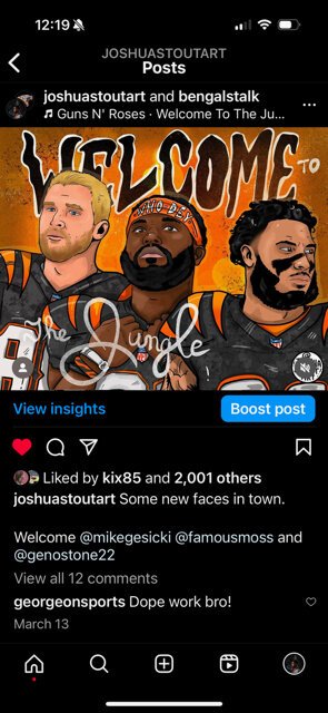 Instagram provided the perfect forum for Joshua Stout's expression of Bengals fandom.
