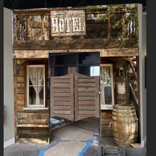 A conceptual rendering of a Wild West-themed wrap that will grace Annie Oakley’s exterior walls. Oakley-based KN8 Designs will produce and install the wrap.