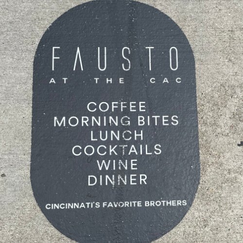 FAUSTO at the CAC sidewalk sticker on Fifth Street downtown.