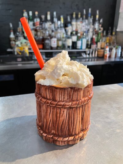 Treat yourself to a frozen Butterbeer, a house-made cocktail of dark rum, frozen butterbeer and marshmallow cream.