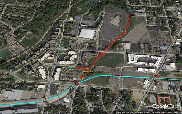 An overview of a section of the Wasson Way Trail near Xavier University.