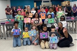 Students in grades 2-4 show off the projects they worked on during a Girls Health Period STEM class at Union Terminal. The organization offers a variety of courses covering topics like the menstrual cycle, menstrual hygiene and menstrual awareness.