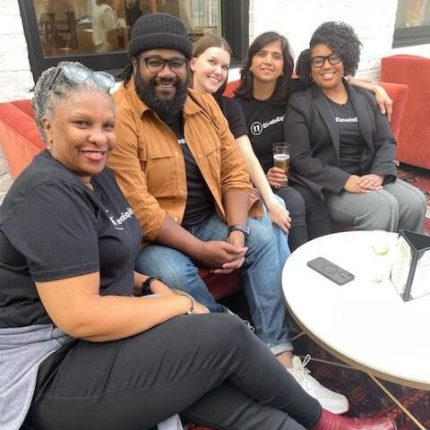 The founders enjoy a much-needed break. Pictured l to r: Dr. Leah Lewis, Basette Smith II, Elle Baker, D. Sangeeta, Denisha Porter