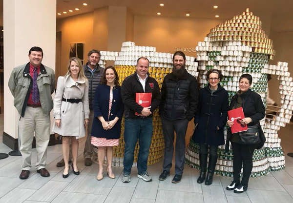 Canstruction 2018 judges (left to right): John Morris, Moira Gettens, Mick Clay, City of Cincinnati Councilwoman Amy Murray, Leslie Fultz, Greg Lewis, Sherry Hang, and Patrice Watson
