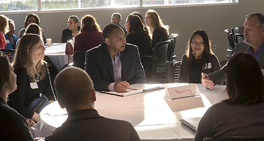 Robert Jones of GE Aviation (center) leads a CONNECT discussion convened by Diverse by Design.