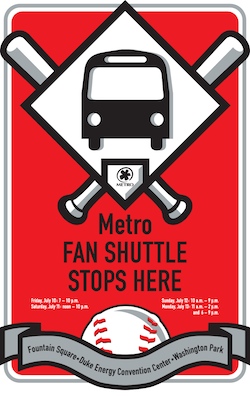 Look for this Fan Shuttle sign and hop a free ride