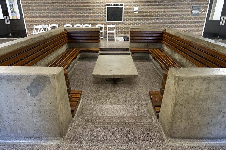 The C.T. conversation pit, designed to be vandalism-proof.