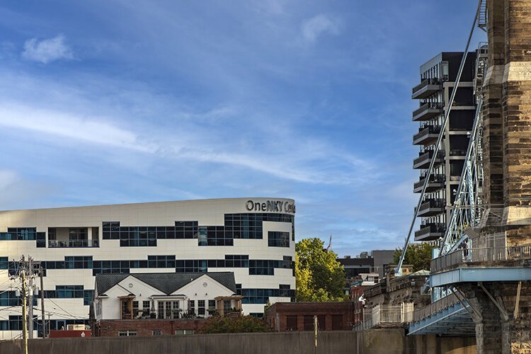OneNKY Center provides a welcoming gateway to Kentucky via the John A. Roebling Suspension Bridge.