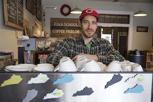 Matt Williams, owner of Folk School Coffee Parlor, is one local entrepreneur bringing new life to Ludlow.